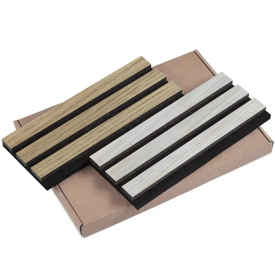 22mm Thickness Sustainable Wood Veneer Covered MDF Core Slatted Wall Panel With 9mm PET Felt Polyester Backing