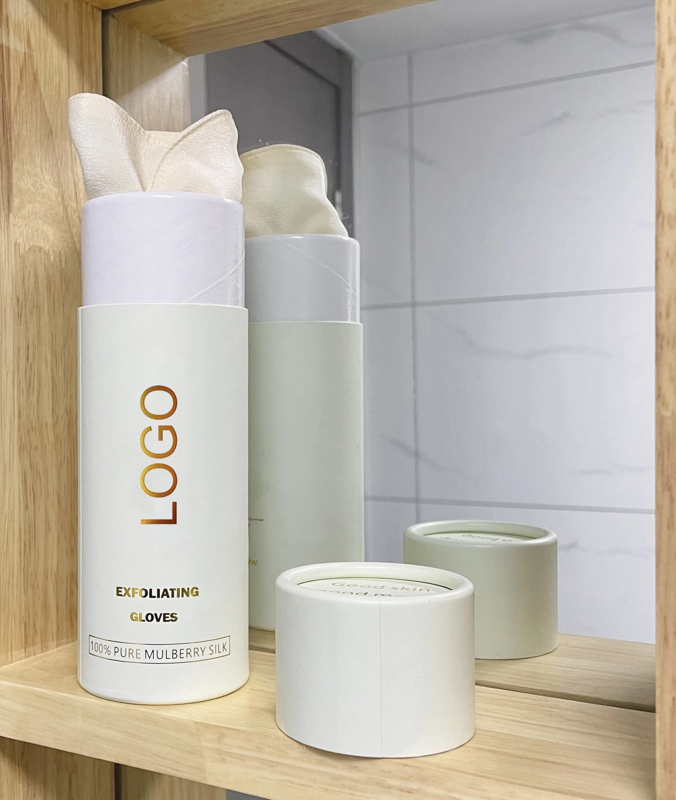 OEM ODM Package Wholesale Face Body Vegan Silk Bath Paw Silk Gloves Exfoliating Kit 100% Pure 100% Raw Mulberry