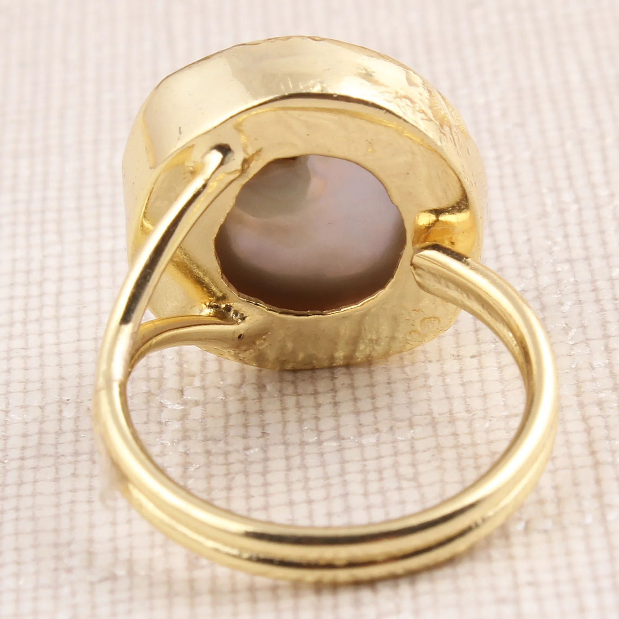 Natural Coin Pearl Yellow Gold Plated Rings For Women Girls