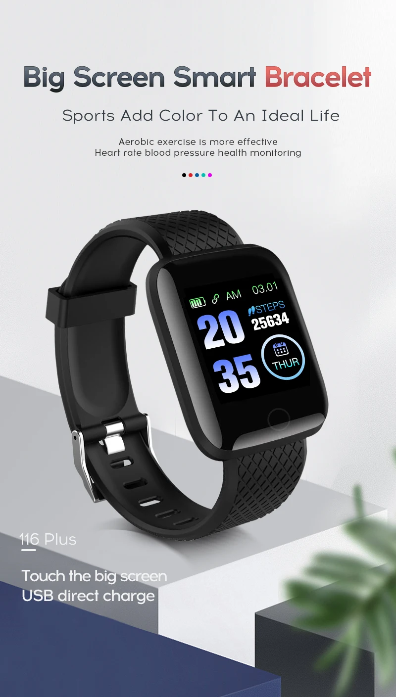 2022 New 116 Plus Smart Watch Wristband Strap Blood Pressure Heart Rate Monitor Sport Wrist Fitness Smart Watch Band