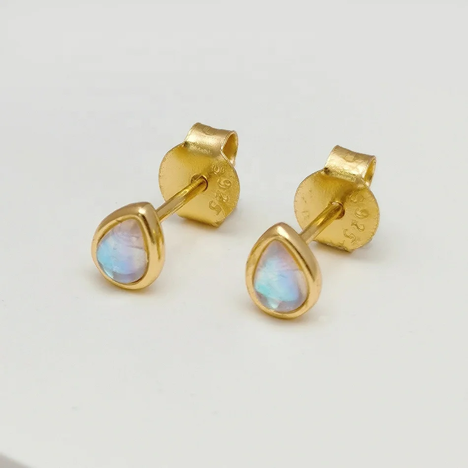 nagosa ready to ship 925 silver jewelry wholesale custom 18k 14k gold vermeil pear moonstone stud earring