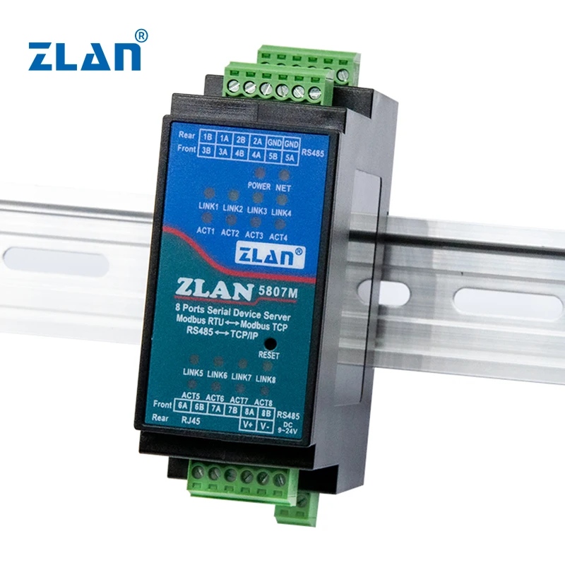 8 port rj45 serial to ethernet server RS485 Rail-Mount