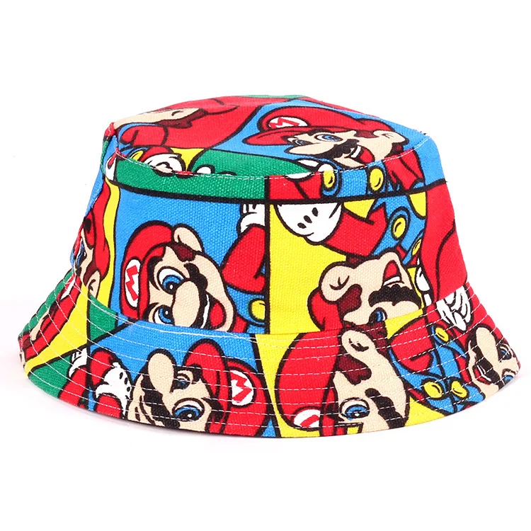 Fashion Mario Printing  Wide Brim Beach UV Protection Fisherman Cap Adult Kids Summer Foldable Bucket Hat