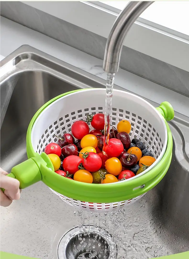 Household Vegetable and Fruit Salad Spinner Cleaning Dehydration Shake Water Rotating Drain Basket