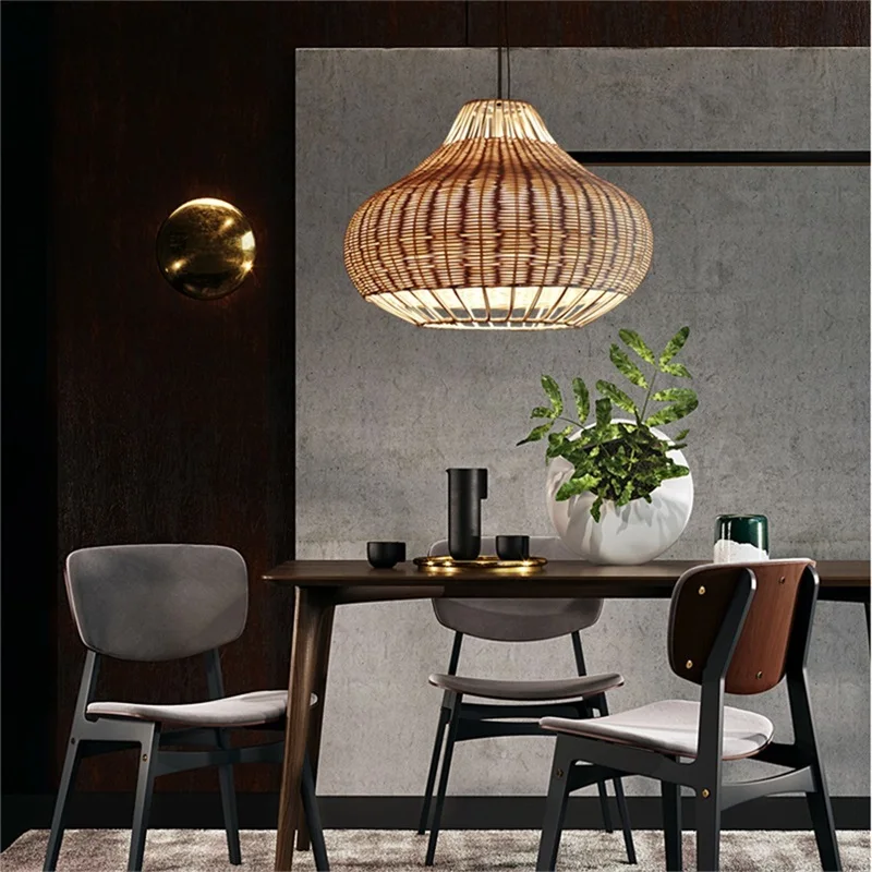 Modern Hanging Pendant Lamp LED Fixtures Lighting Decorative for Home Cafe Rattan Art Chandelier Light