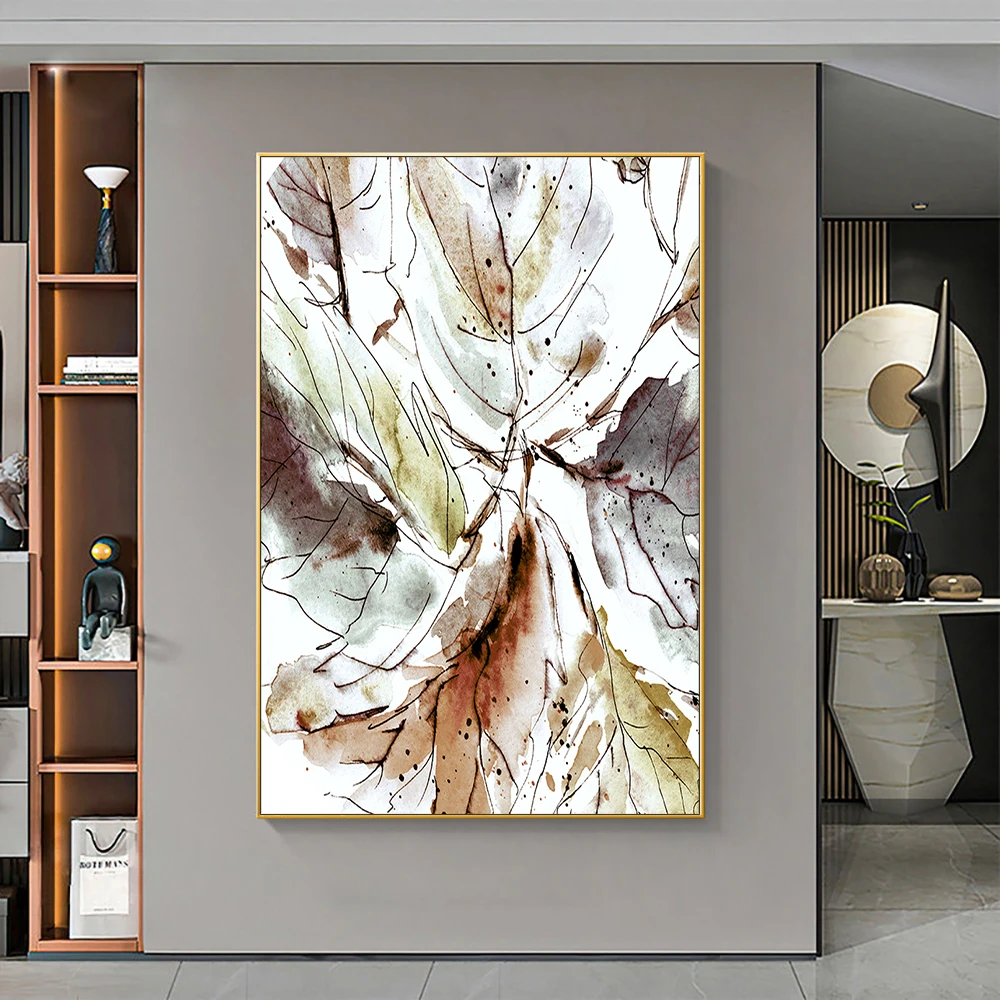 Nordic Abstract Ink Painting Modern Leaf Canvas Print Poster Wall Art Painting for Home Decor