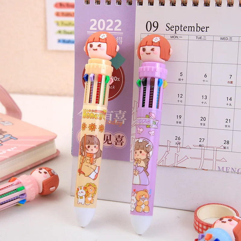 school supplies kawaii plastic multicolor customize 10 color ballpoint pens for girls
