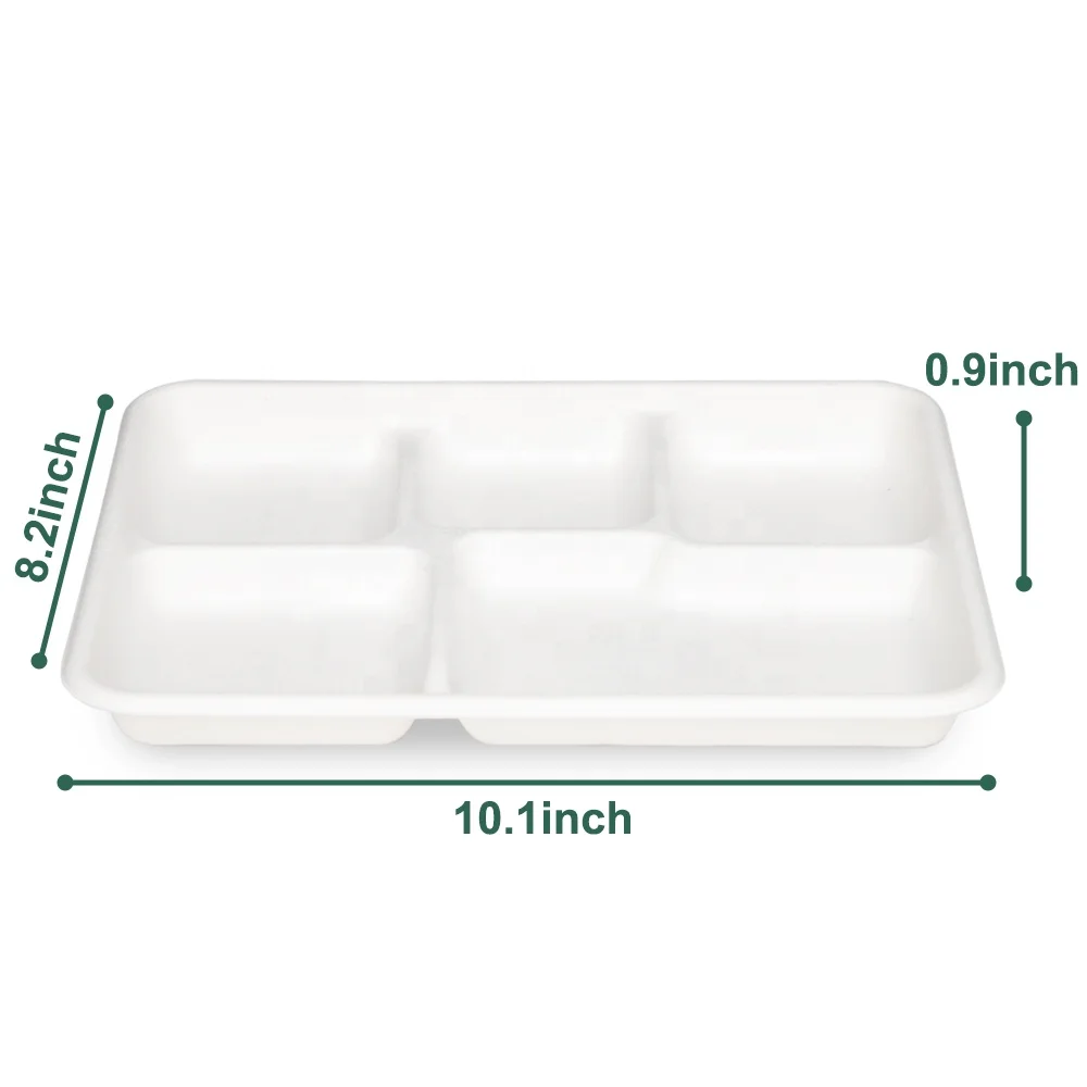 Wholesale Biodegradable Sugarcane Pulp White Rectangular Food Paper Tray Compartment Disposable Food Tray Tray For Food