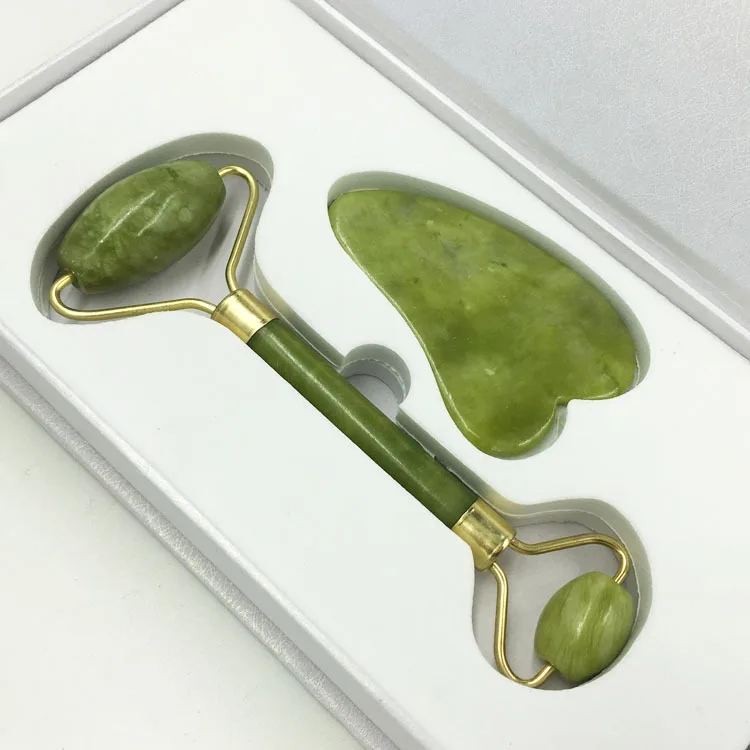 Jade Roller and Gua Sha Tools Set , Anti Aging  Quartz Roller Massager - 100% Real Natural Jade Roller for Face, Eye, Neck
