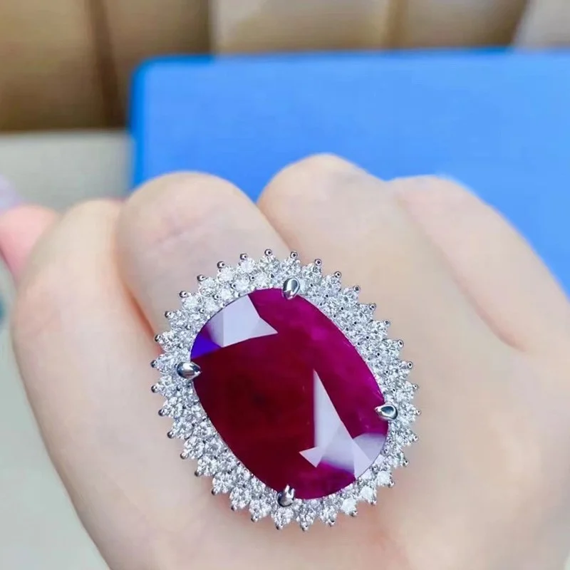 Vintage Simulation Big Carat Mozambique Ruby Red Princess Rings Luxury Silver Color Wedding Promise Ring For Women Bridal Gifts