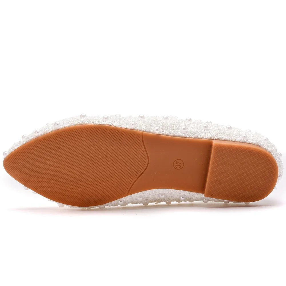 Comfortable Women Flats Handmade White Lace Bridal Ballet Flats Closed Toe Shoes Bride Wedding Shoes
