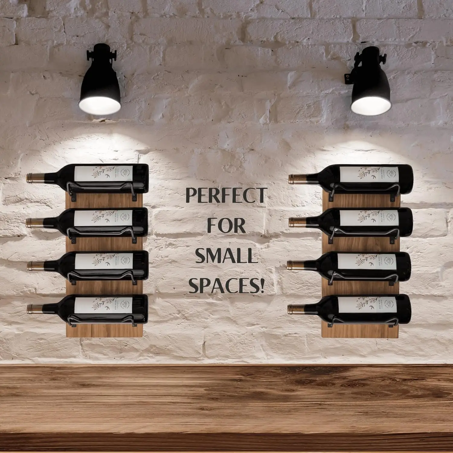Wall Mounted Black Brackets Wooden Wine Storage Racks Wood Wine Rack For Wall 8 Bottles Wine Rack Display