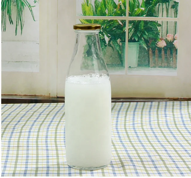 water beverage milk jar 1L 200 ml cold brewing drinking bottle soft glass with metal lug or plastic clear pp cap