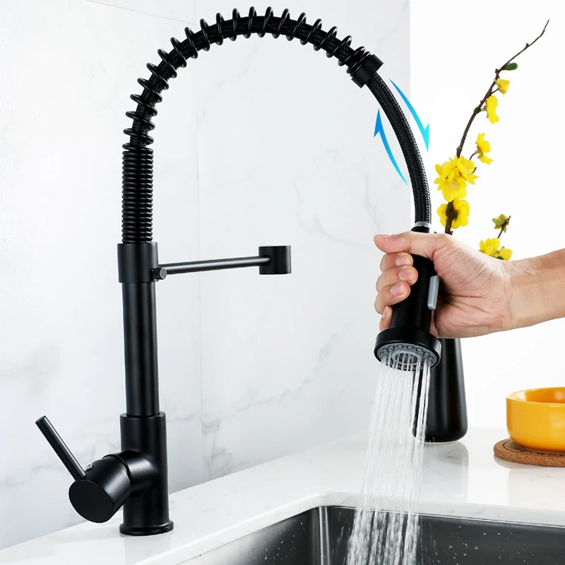 Matte Black Kitchen Faucet Deck Mounted Mixer Tap 360 Degree Rotation Stream Sprayer Nozzle hot cold spring Kitchen Sink Taps