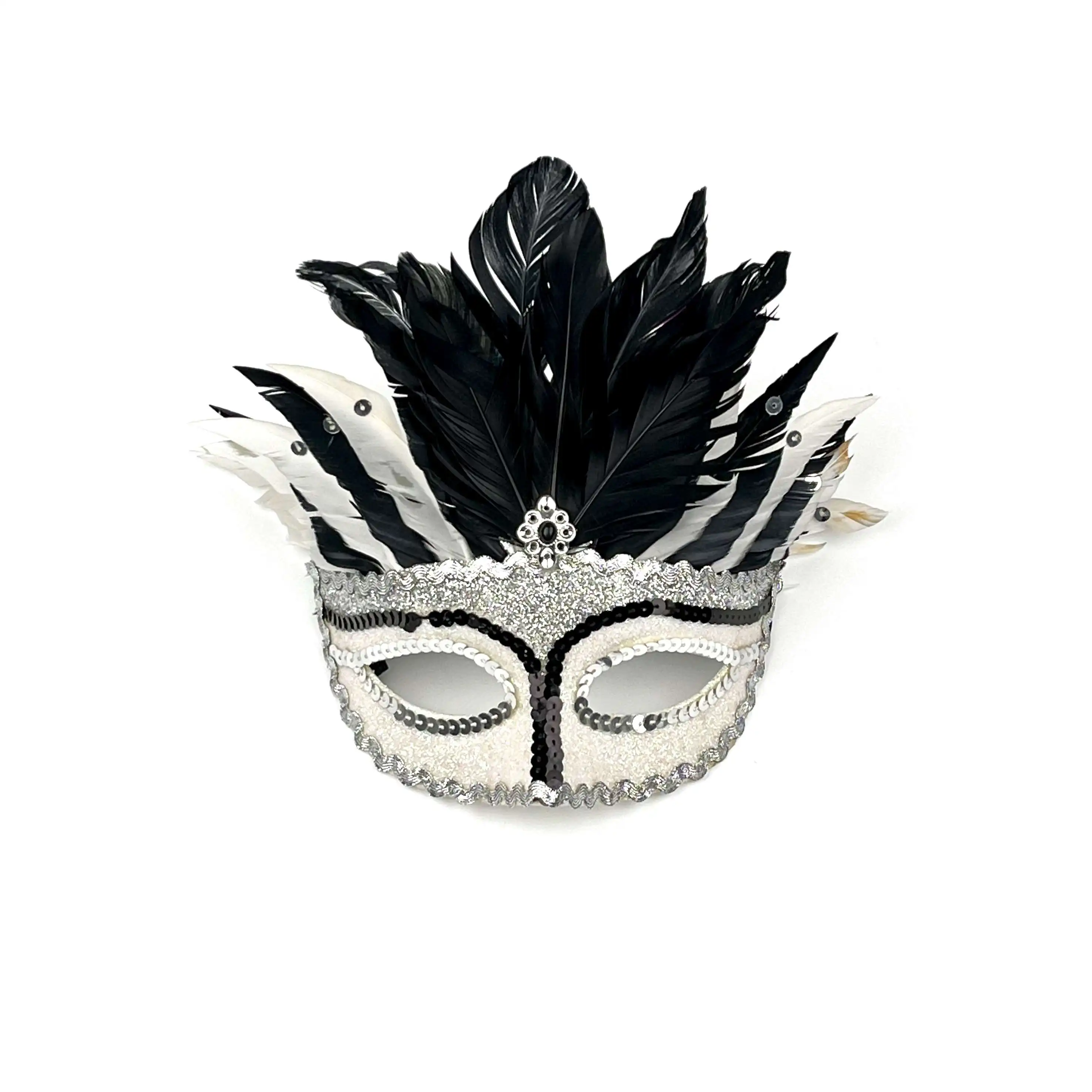 Carnival Party Parades Fluffy Feather Mask Mardi Gras Queen Mask Parade Masque Feather Leather Sequins Facial Mask