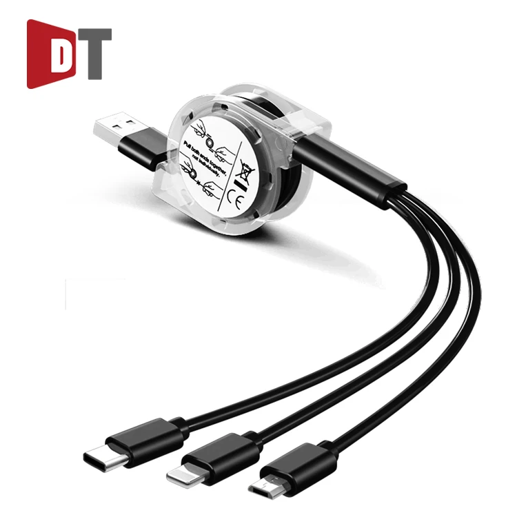 Цена по прейскуранту завода-изготовителя Usb Быстрая зарядка 3 в 1 Выдвижной usb-кабель 3-в-1 All в одном Мульти зарядный кабель для передачи данных 3in1