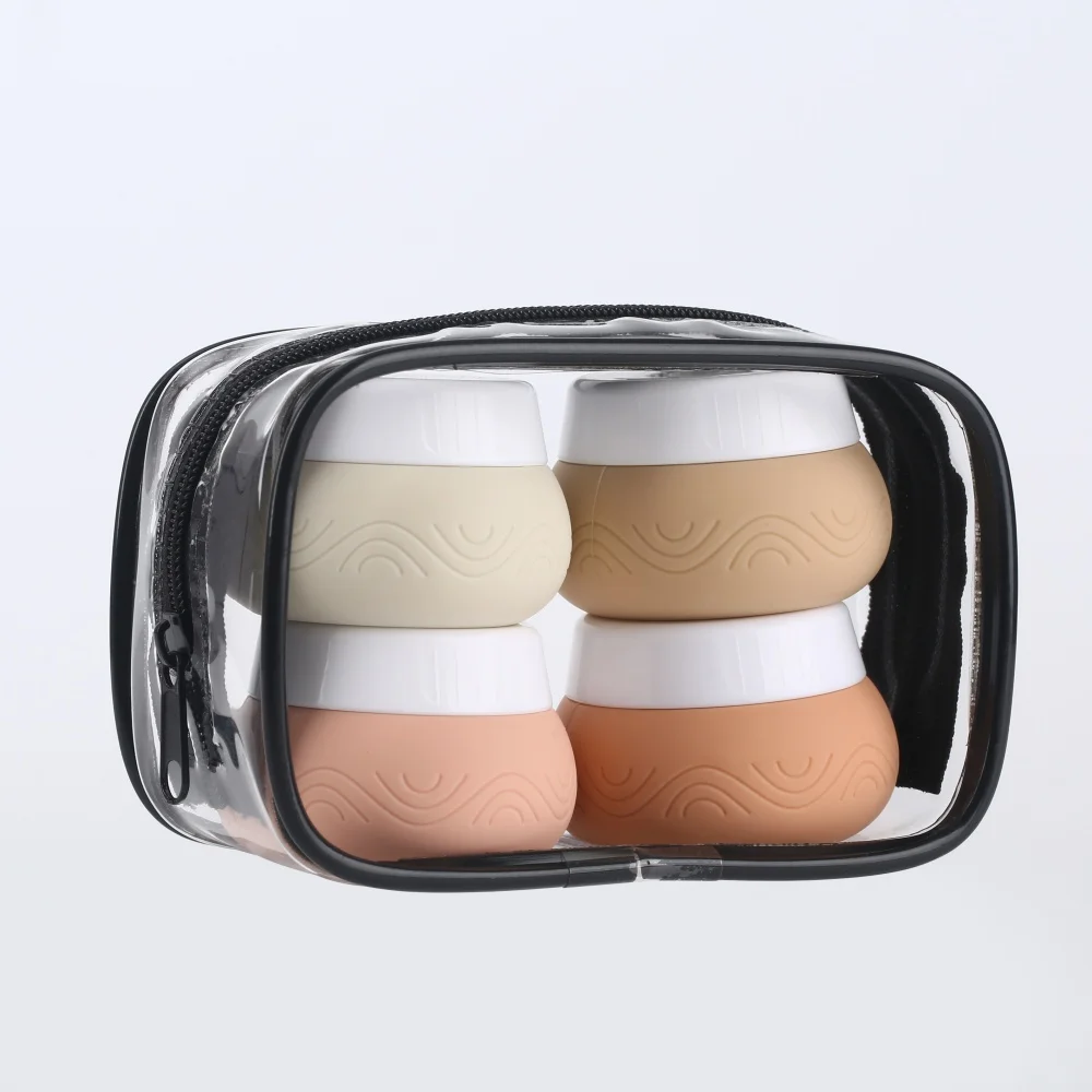 TSA Approved BPA Silicone Travel Bottle Transparent Toiletries Bag Pack of 4 Travel Kits