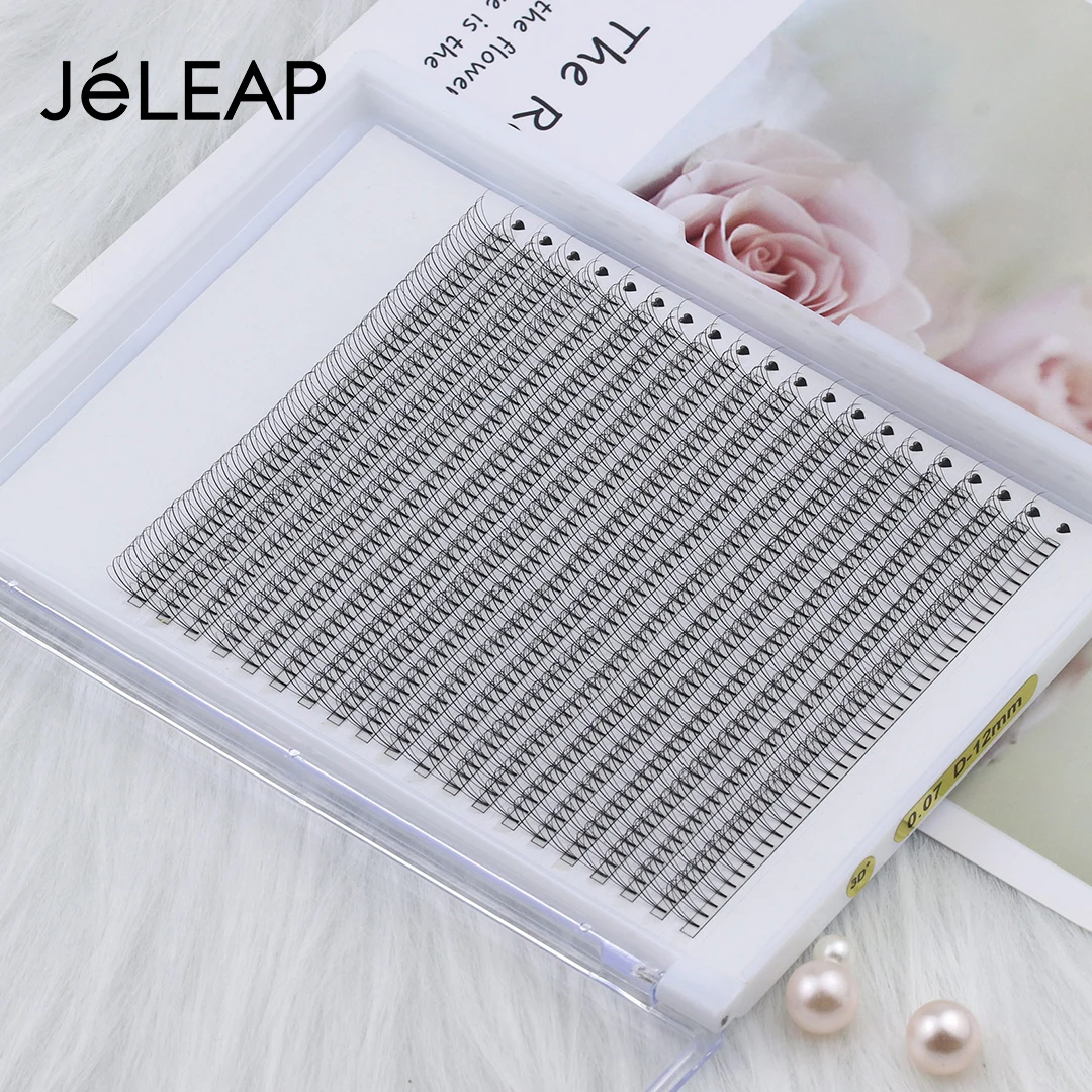 Korea PBT Fiber Matte Black Soft Ellipse Lash Extension 0.07 D 12mm Big Tray 3D Flat Hybrid Short Stem Premade Fan Lashes