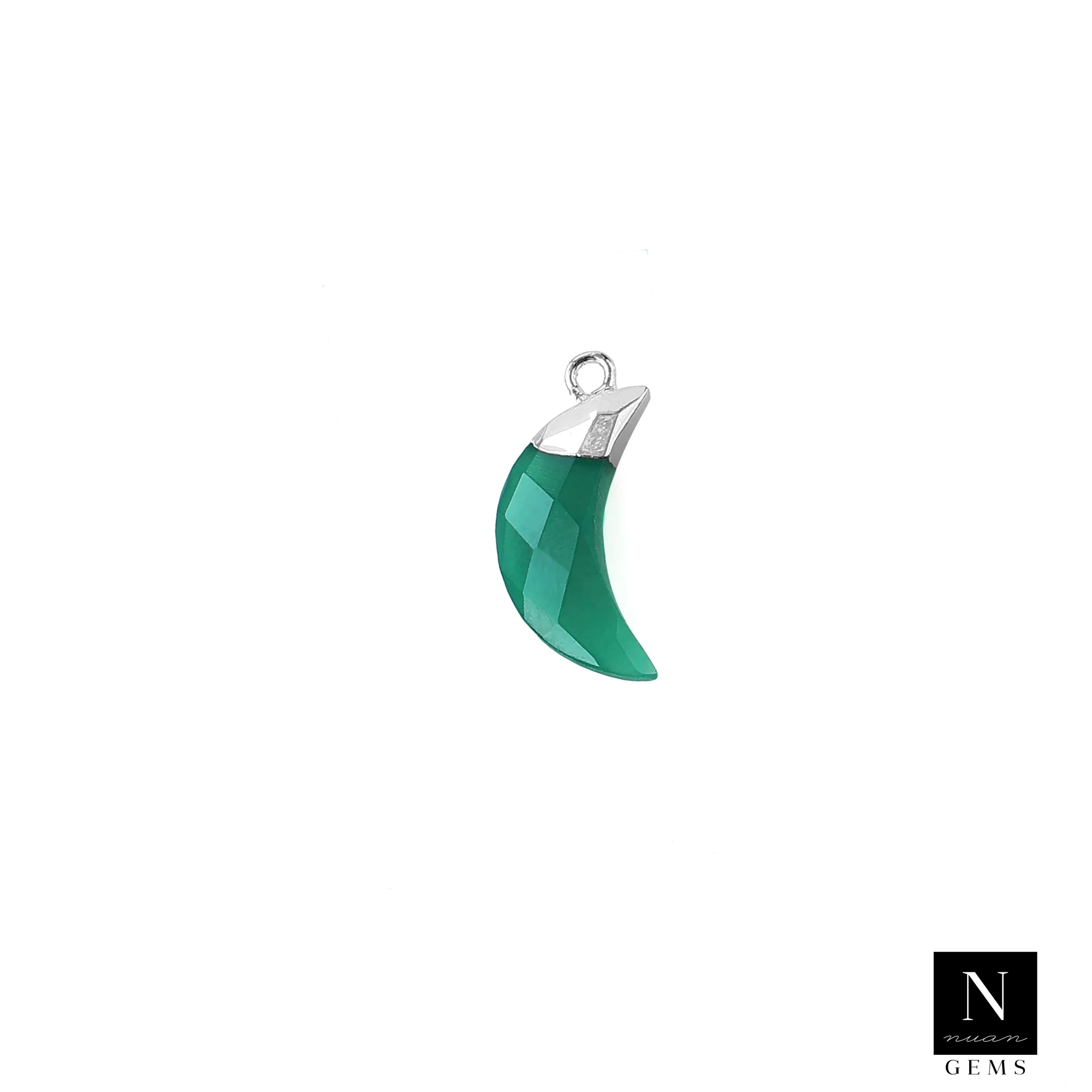 Fashionable Moon 24k Gold Plated Green Onyx Moon Shape Pendant Necklace 21x6mm Faceted Gemstone Bracelet Charm Wholesale Jewelry