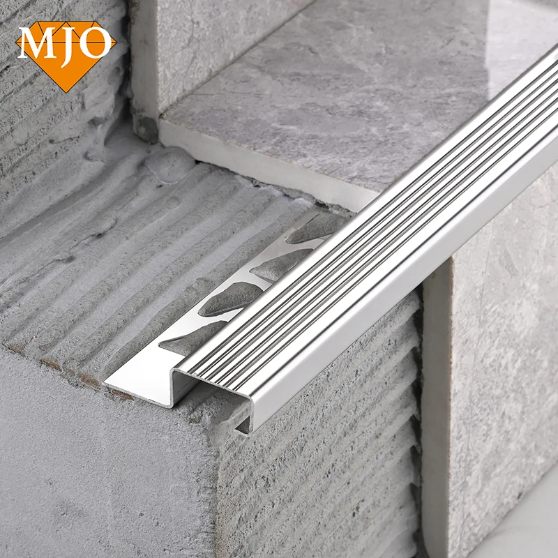 Foshan Manufacturer MJO Stainless Steel Stair Nosing Profile Metal Stair Strips Customized Anti Slip Stair Nosing OEM Logo