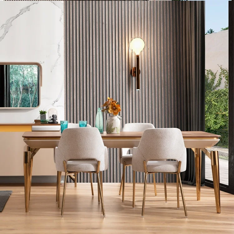 Gold Stainless Steel Rectangle 8 seaters Marble Dining Table Oak Dining Table Turkish Dining Table