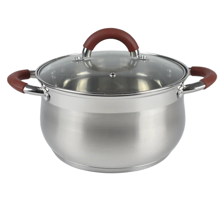 Induction soup pot silicone handle saucepan kitchen ware pots and pans non stick cooking pot set stainless steel cookware sets