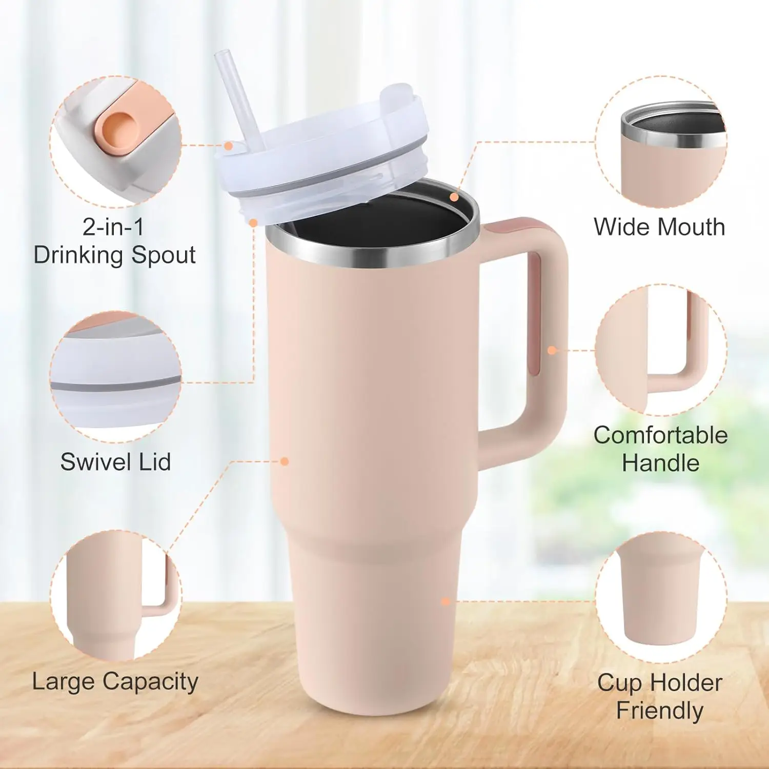 Custom Logo 40oz Insulated Vacuum Flasks Stainless Steel Portable Water Bottle Travel Mug With Handle And Straw Tumbler
