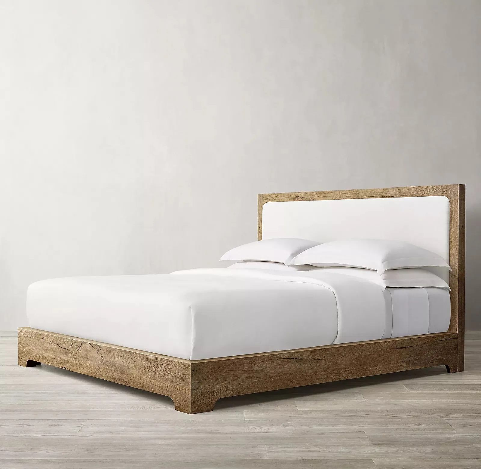 Modern American style home room wooden solid wood bed aged natural oak upholstered panel bed
