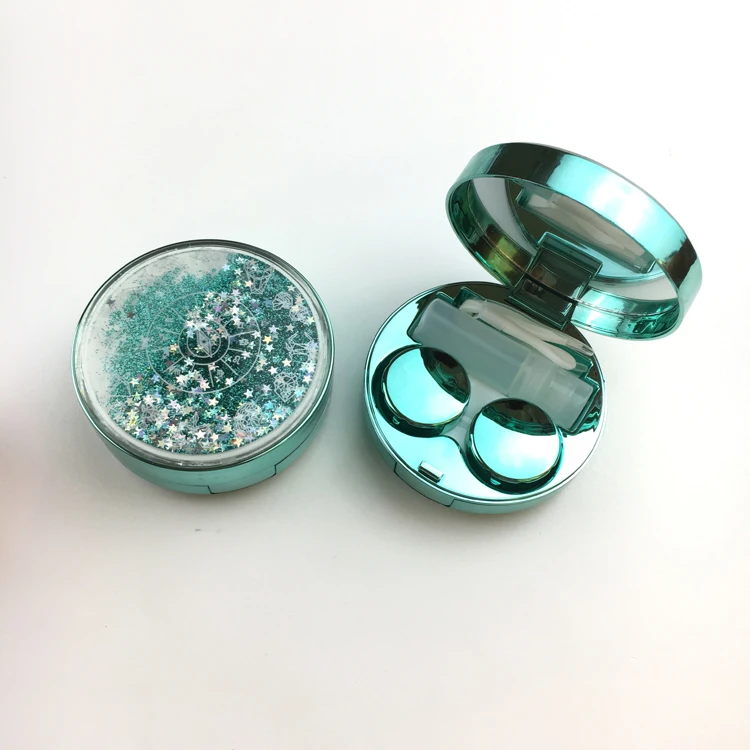 mirror styles luxury  quicksand bling style contact lenses case for contact lens accept LOGO printing A-8080