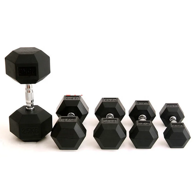 High quality weight Lifting Fixed Solid Rubber Coated hex dumbbells Iron Urethane steel Dumbbell