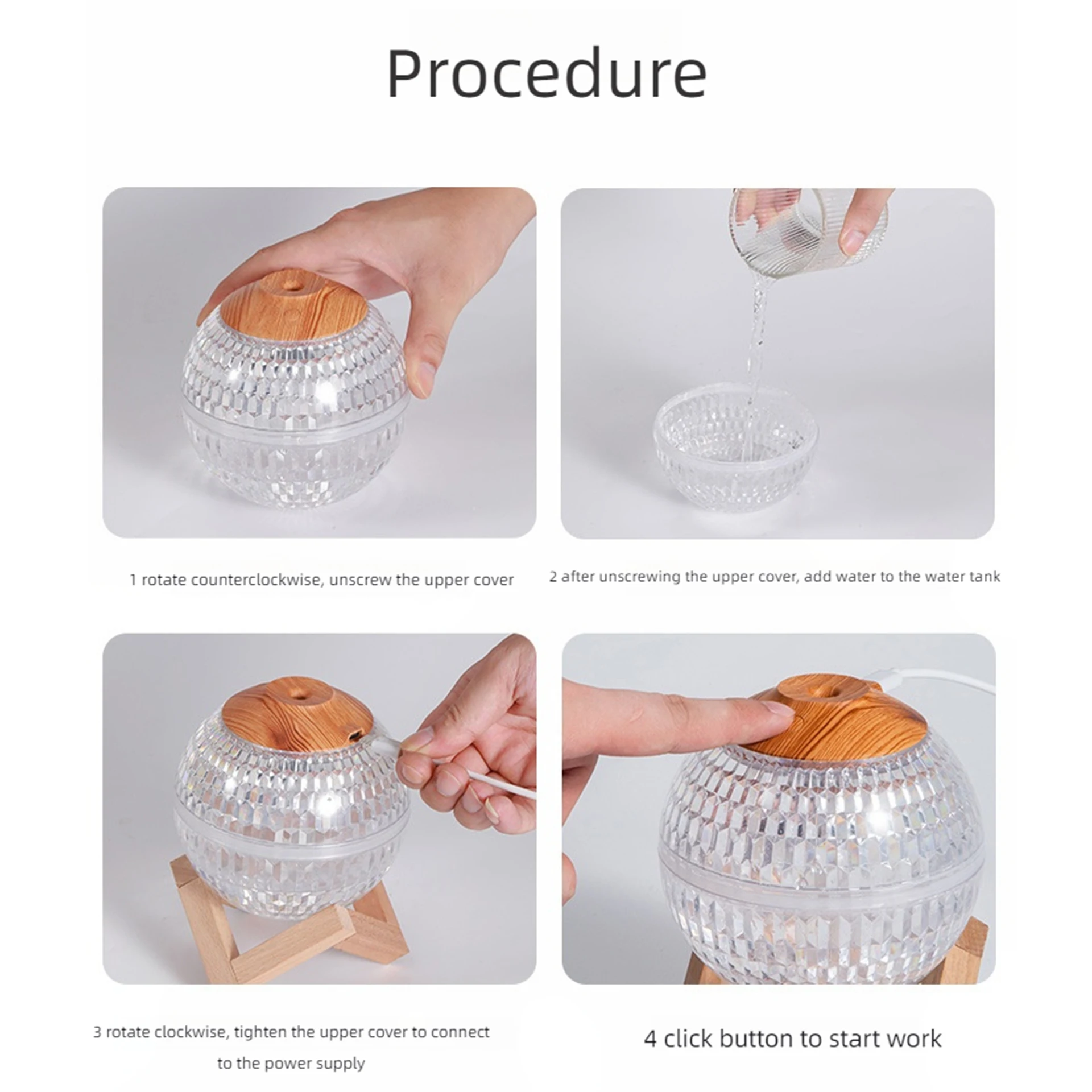 Custom gift  portable crystal ball ultrasonic humidifier 7 color LED lights USB plug-in water mist aromatherapy humidifier