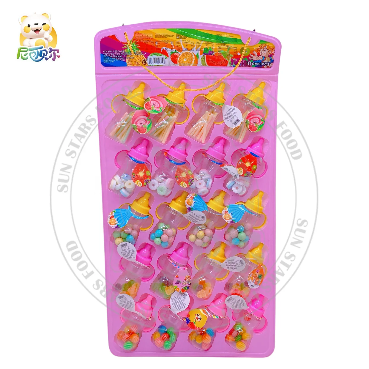 Wholesaler Candy The Big Baby Bottle Hangs Every Flavor Candy CC stick gummie watermelon bubble gum dinosaur egg bubble gum