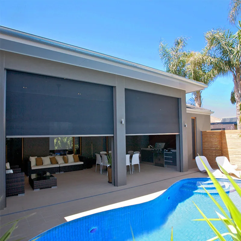 Electric Motorized Remote Control Outdoor Sunscreen Roller Blind Sawning For Patio