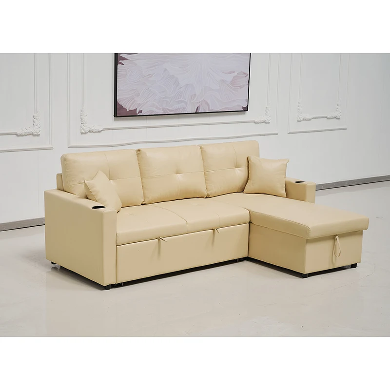 Cream Leather sofa-bed sleeper sofa pull out bed queen corner sofa with pull out bed