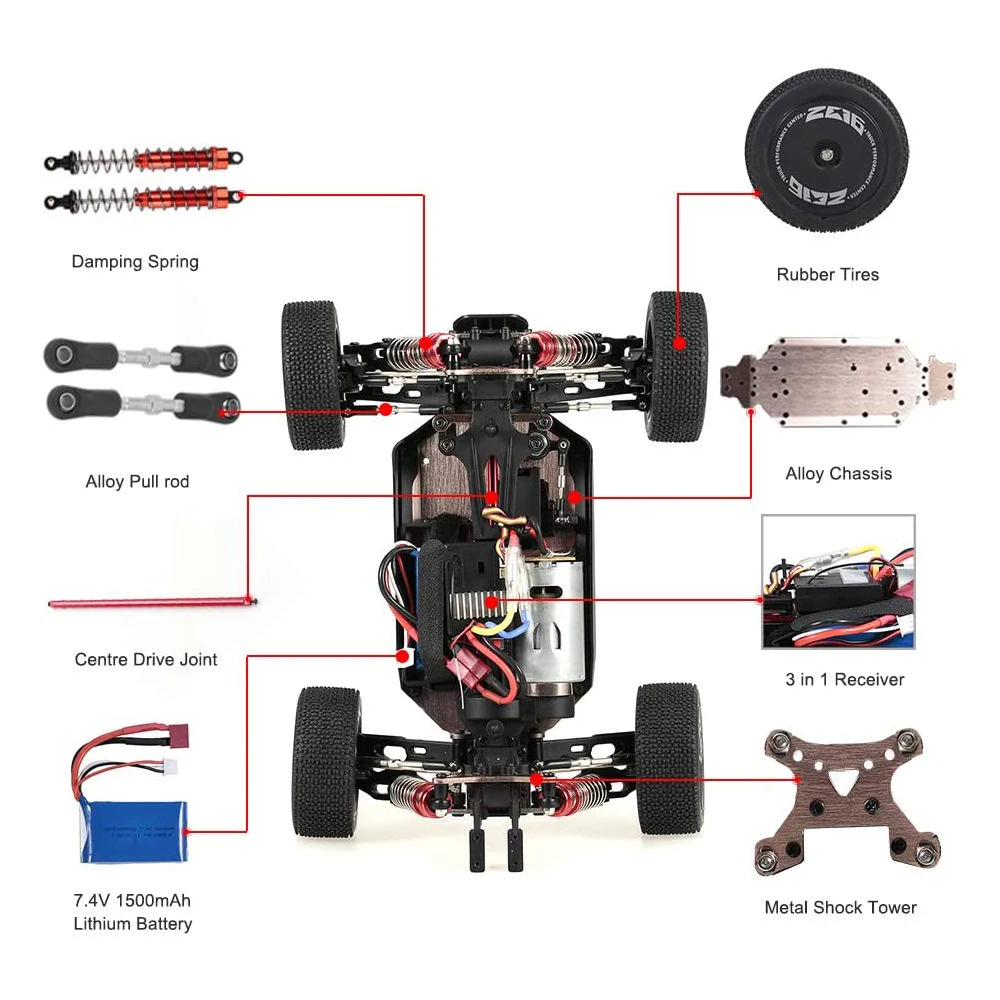 Wltoys 144001 Remote Control Car 1/14 RC Buggy 4WD Racing RC Car 60KM/H High Speed Off-Road RTR Drift Car for Kids