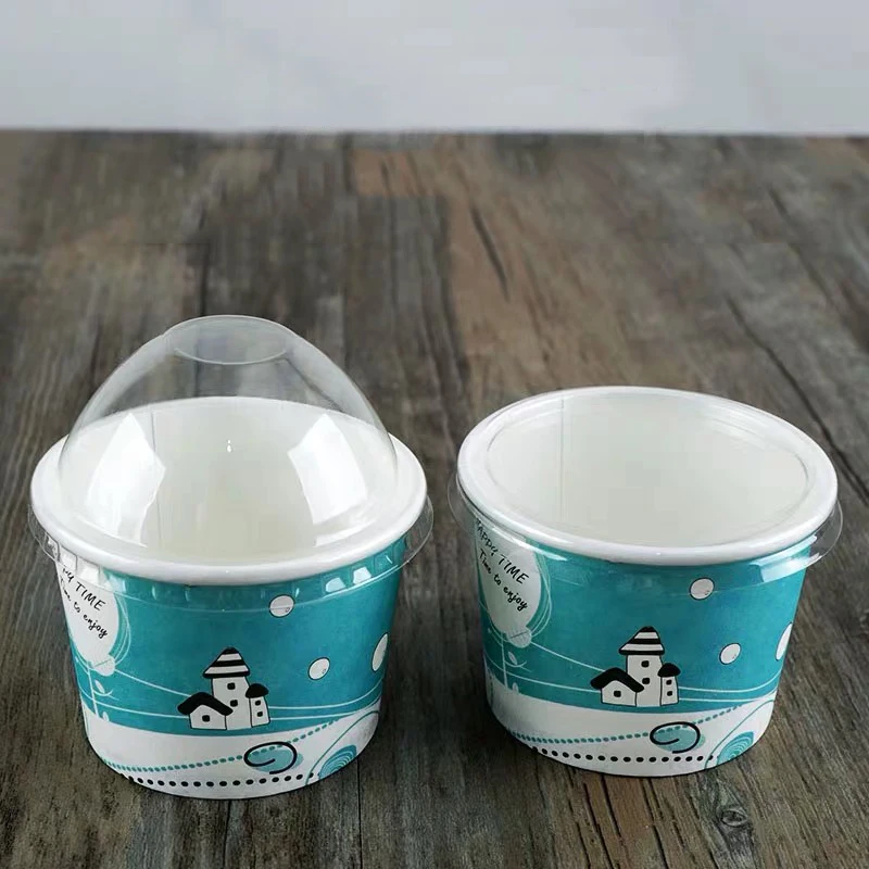 Sorbet Ice Cream Yogurt Paper Cups with Dome Flat Lid Cups