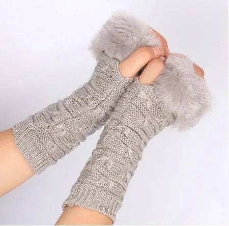 Осенне-зимние ученические сохраняющие тепло Корейские вязаные женские грелки для рук без пальцев из искусственного меха перчатки