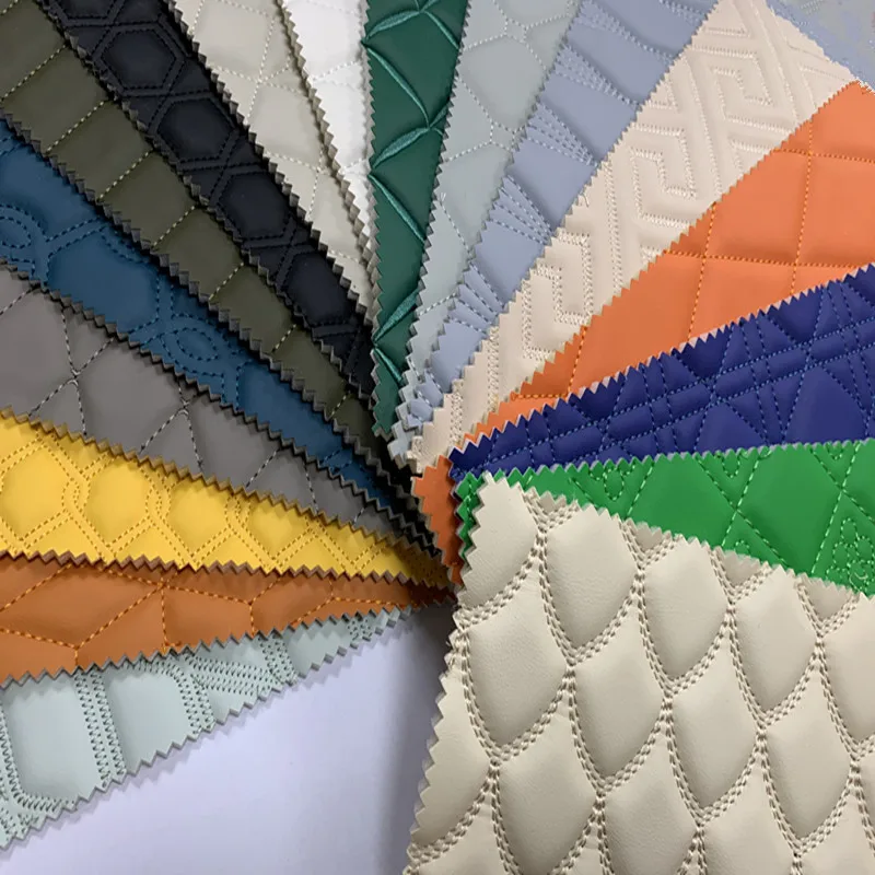 Car Leather Custom Embroidery Pattern Vinyl Synthetic Quilted Stitching Aritificial Car Design Leather Foam Seat Cover Fabric