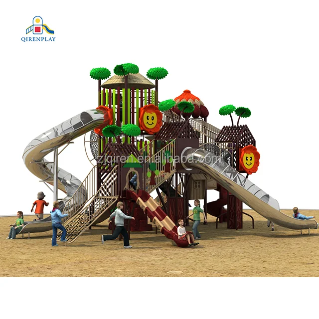 Big Tree House Commercial Custom Park Kids Stainless Steel Slide Garden Kids Plastic Slide Outdoor Equipment