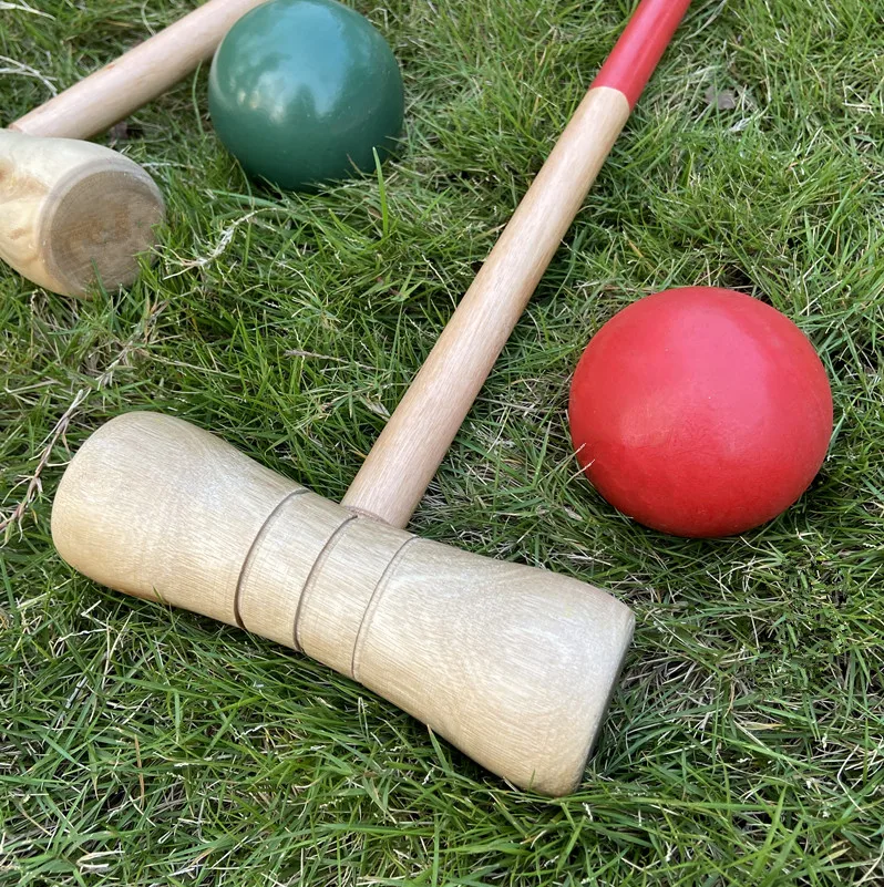 
Outdoor Sport Game Wooden Croquet Set Game Four / Six Player Colored Balls With Carry Bag 