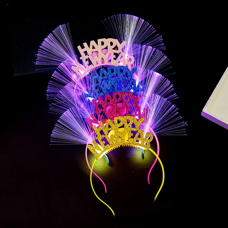 2022 Happy New Year Luminescent headband fiber optic hairpin for Christmas new year party