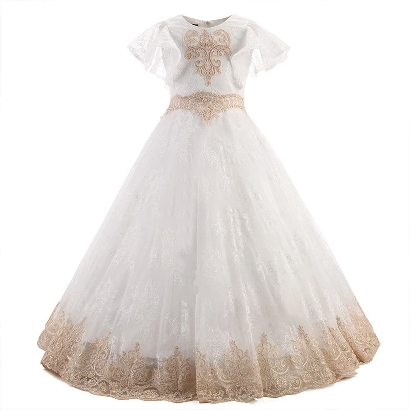 Высококачественное платье для девочек-подростков, детская одежда, вечерние элегантные длинные тюлевые платья принцессы для маленьких детей, кружевные платья для свадебной церемонии