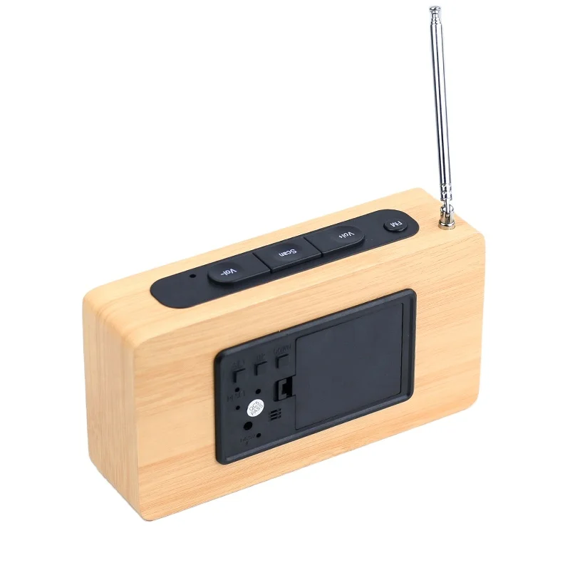 WC014 Creative Multifunction Hotel Retro Desk LED Digital Wooden Alarm Clock Radio