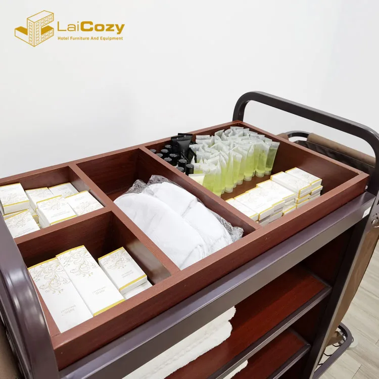 Hot Sale Hotel Room Service Housekeeping  Maid Cart Metal Cleaning Trolley