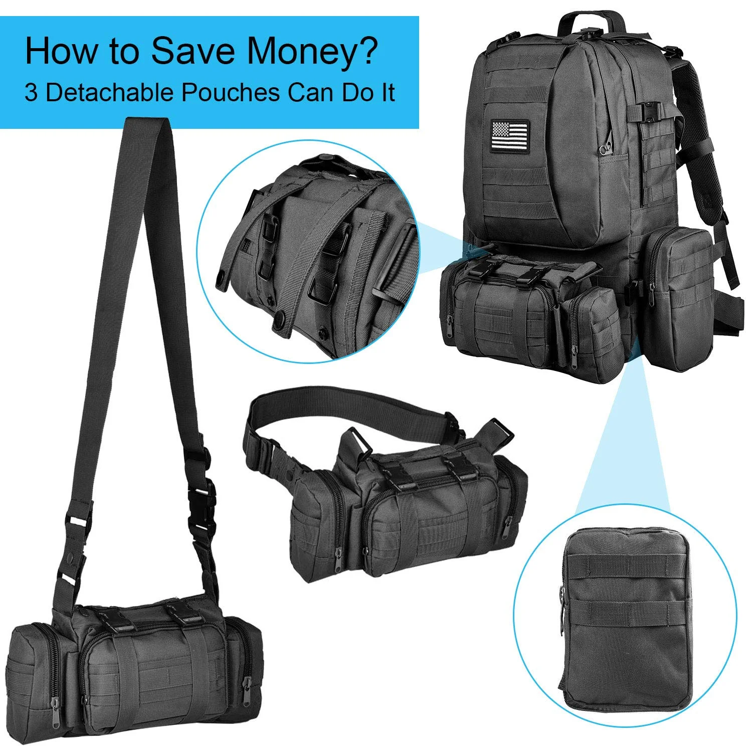 Large 60L Water Bottle Accessories Survival CVLIFE Tactical Backpack Detachable Bag Rucksack Assault Pack With Molle System