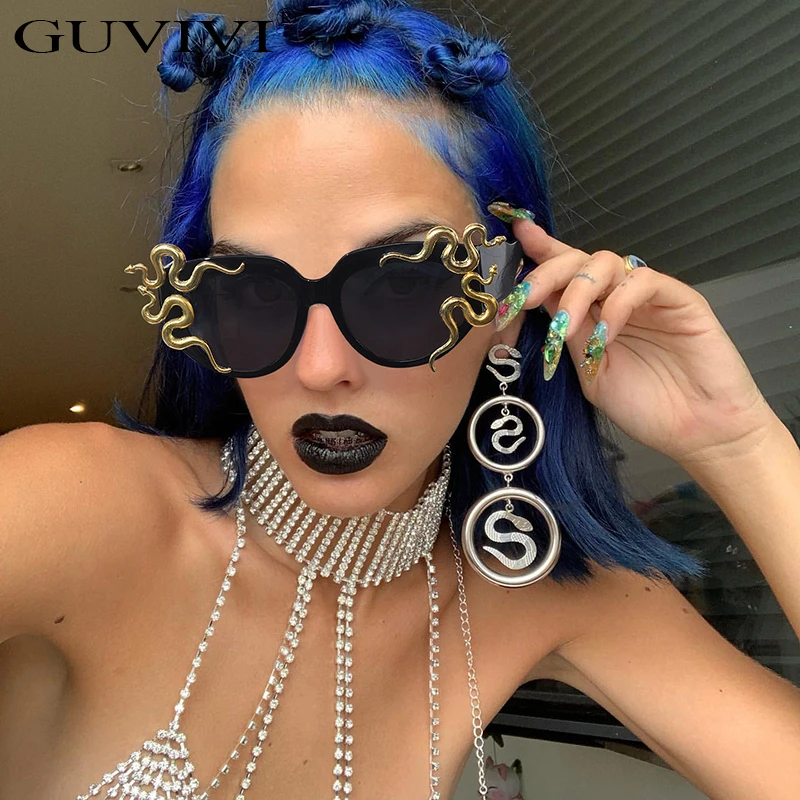 GUVIVI 2021 новый дизайн Medusa Солнцезащитные очки Snakelike оверсайз осень путешествия УФ-защита женские солнцезащитные очки Gafas De Sol