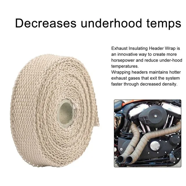 Roll Fiberglass Heat Shield Motorcycle Exhaust Thermal Tape Header Pipe Heat Wrap Tape Thermal Protection with Stainless Ties