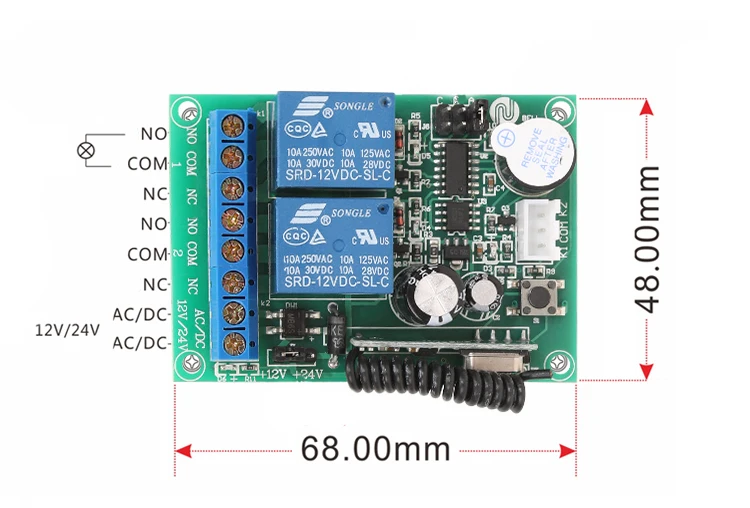 Универсальный дистанционный переключатель 433 МГц 12 В постоянного тока 2ch релейный приемник для контроллера гаража и ворот