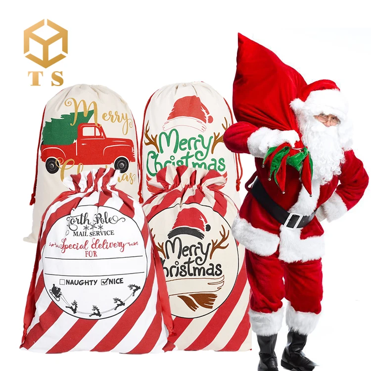 
Wholesale Large Happy New Year Gifts christmas bag Xmas Hessian Santa Sack 
