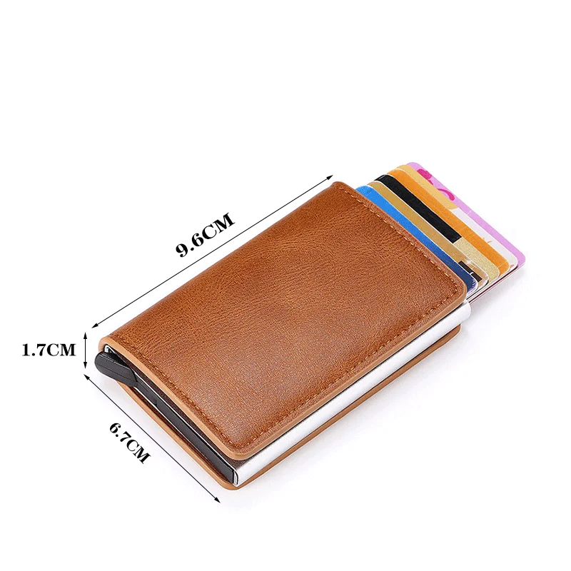 Customization Trading Aluminum Pop Up Pu Leather Card Holder Binder Metal Business Card Holder Wallet With Metal Box